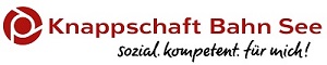 Das Logo der Knappschaft-Bahn-See. Weße Schrift auf rotem Hintergrund sowie der Claime "sozial.kompetent. für mich!" in schwarzer Schrift.